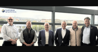 Pictured, Left to Right: Tom Williams, City Manager, City of Millbrae; Harry Burrowes, Project Manager, City of Millbrae; Basem Muallem, Statewide Regional Director, CHSRA; Anders Fung, Mayor, City of Millbrae; James Ghielmetti, Board Member, CHSRA; Ian Choudri, CEO, CHSRA (Photograph Courtesy of CHSRA)